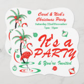 Red Kerstmis Flamingo Baubles Party steun Kaart (Voorkant / Achterkant)