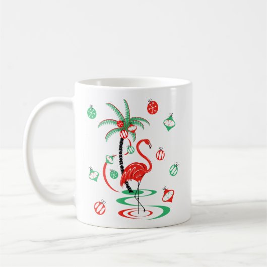 Red Kerstmis Flamingo Baubles portret mok (Links)