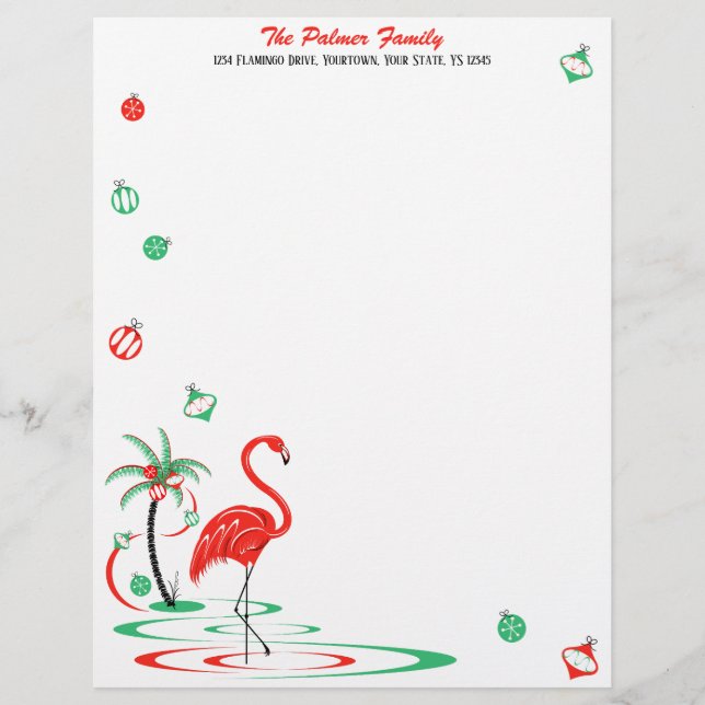 Red Kerstmis Flamingo Baubles Tekst (Voorkant)