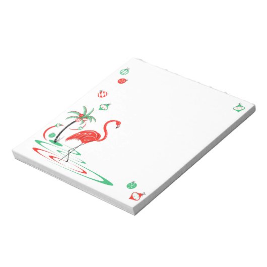 Red Kerstmis Flamingo Baubles vierkant Notitieblok (Gedraaid)