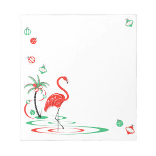 Red Kerstmis Flamingo Baubles vierkant Notitieblok