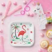 Red Kerstmis Flamingo Baubles vierkant Papieren Bordje (Feest)