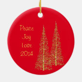 Red Kerstmis Gold Trees Ball Star Ornament (Achterkant)