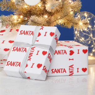 Red Kerstmis I Heart (Love) Santa Wrapping Paper Cadeaupapier