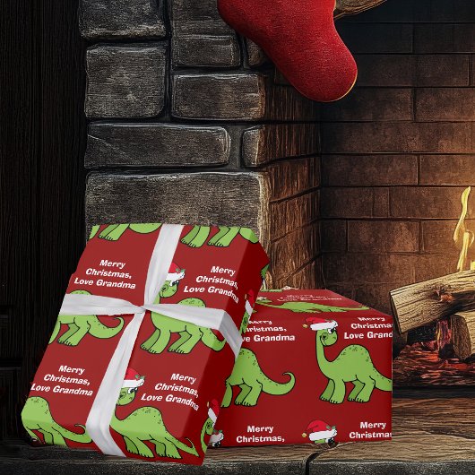 Red Kerstmis Kinder Dinosaur Cute Personalized Cadeaupapier