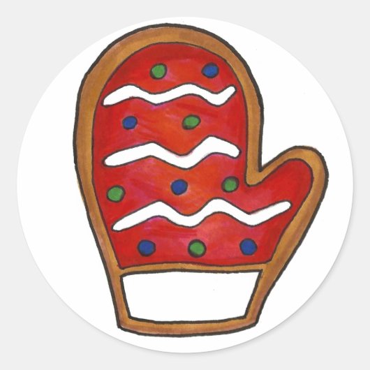 Red Kerstmis Mitten Sugar Cookie Holiday Winter Ronde Sticker (Voorkant)
