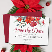 Red Kerstmis Poinsettia Holiday Save the Date Kaart