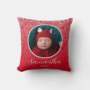 Red Kerstmis Poinsettia Persoonlijke Baby Foto Kussen