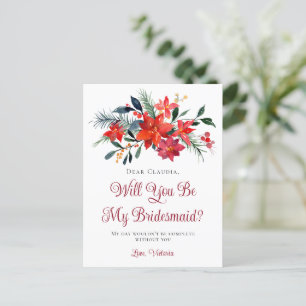Red Kerstmis Poinsettia zal je mijn Bridesmaid zij Briefkaart