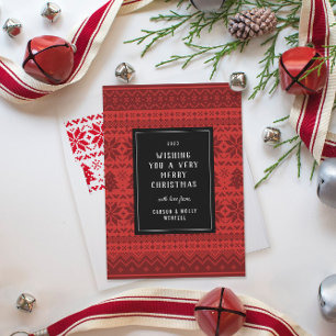 Red KerstSweater Pattered Holiday Card