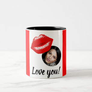 Red Kiss Dank u Gepersonaliseerde Valentijnsdag Tweekleurige Koffiemok
