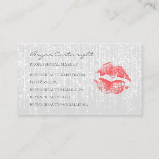 Red Kiss Lips met subtiele Twinkle Lights make-up Visitekaartje (Achterkant)