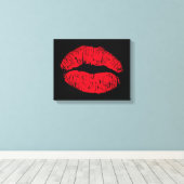 Red Kissons Lips op Black Canvas Afdruk (Insitu (Houten vloer))