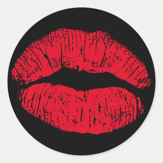 Red Kissons Lips op Black Ronde Sticker (Voorkant)