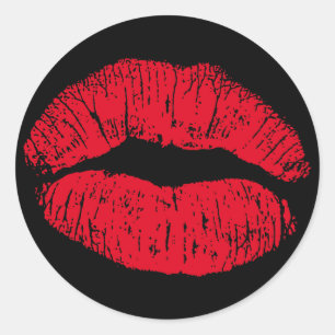 Red Kissons Lips op Black Ronde Sticker