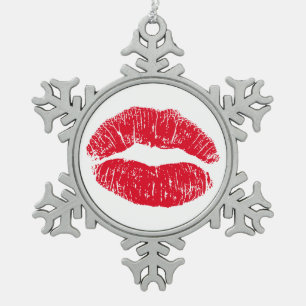 Red Kissons Lips Tin Sneeuwvlok Ornament