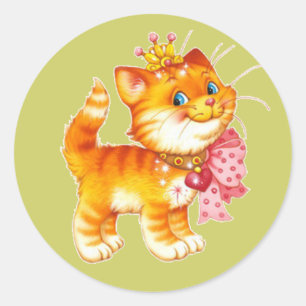 Red Kitten met een kroonsticker Ronde Sticker