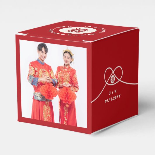 Red Knot Union Double Happiness Chinese Wedding Bedankdoosjes (Voorkant Zijde)