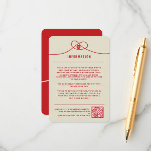 Red Knot Union Double Happiness Chinese Wedding Informatiekaartje