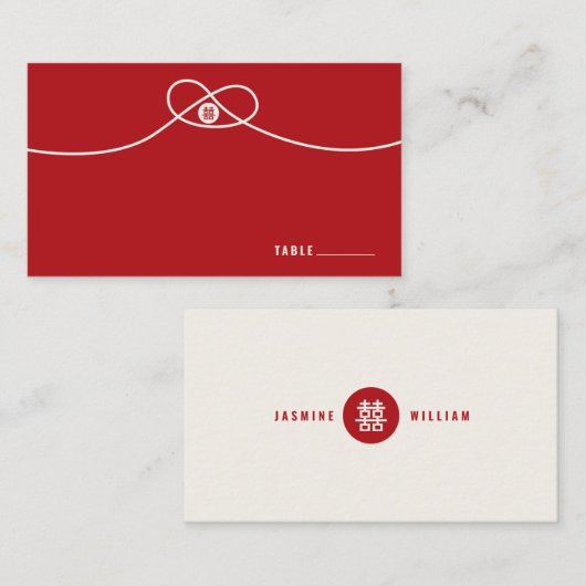 Red Knot Union Double Happiness Chinese Wedding Plaatskaartje (Voorkant / Achterkant)