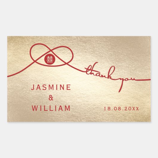 Red Knot Union Double Happiness Chinese Wedding Rechthoekige Sticker (Voorkant)
