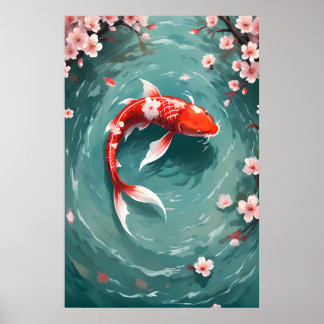 Red Koi Fish geïnspireerde Japanse kunst Poster