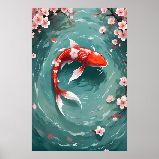 Red Koi Fish geïnspireerde Japanse kunst Poster (Voorkant)