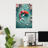 Red Koi Fish geïnspireerde Japanse kunst Poster (Thuiskantoor)