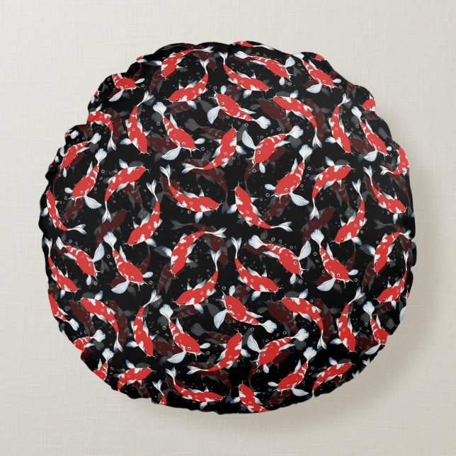Red Koi Fish Pattern Rond Kussen (Voorkant)