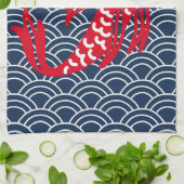 Red Koi Fish Theedoek (Gevouwen)