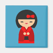 Red Kokeshi Japanse poppen Magneet (Voorkant)