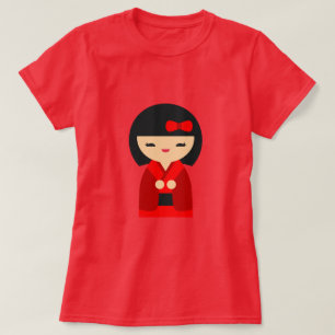 Red Kokeshi Japanse poppen T-shirt