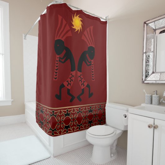 Red Kokopelli Shower Curtain Douchegordijn (In situ)