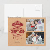 Red Kraft Photo Briefkaart Holiday Card (Voorkant / Achterkant)