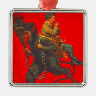 Red Krampus ontvoering biddende jongen Metalen Ornament