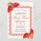 Red Lace Berry First Birthday Photo Invitation (Devant)