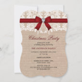 Red Lace & Burlap Christmas Party Invitation (Devant)