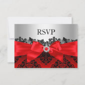 Red Lace Damask & Bow RSVP (Devant)