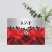 Red Lace Damask & Bow RSVP (Debout devant)