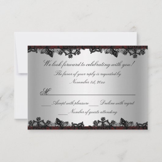 Red Lace Damask & Bow RSVP (Dos)