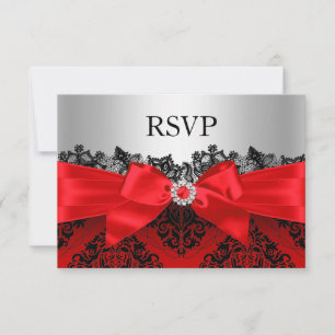 Red Lace Damask & Bow RSVP