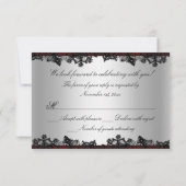 Red Lace Damask & Bow RSVP Kaartje (Achterkant)