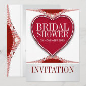 Red Lace Love Coeur Fête des mariées Invitation (Devant / Derrière)