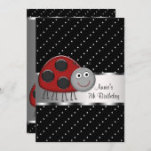 Red Ladybug 7e anniversaire de fête Invitation Lad (Devant / Derrière)