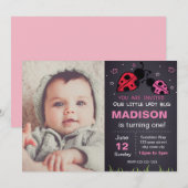 Red Ladybug Anniversaire Invitation avec photo (Devant / Derrière)
