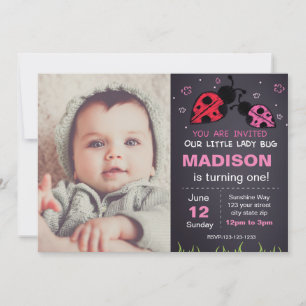 Red Ladybug Anniversaire Invitation avec photo