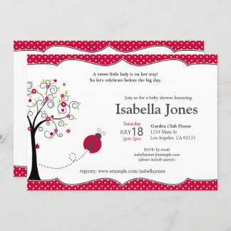 Red Ladybug Baby shower Invitation - Kaart
