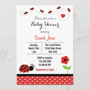 Red Ladybug Baby shower Invitation Polkadot Kaart