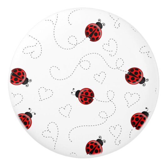 Red Ladybug Beetle Insect Lover Black Hearts Keramische Knop (Voorkant)