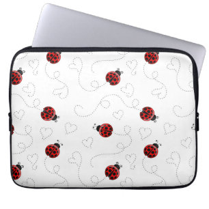 Red Ladybug Beetle Insect Lover Black Hearts Laptop Sleeve